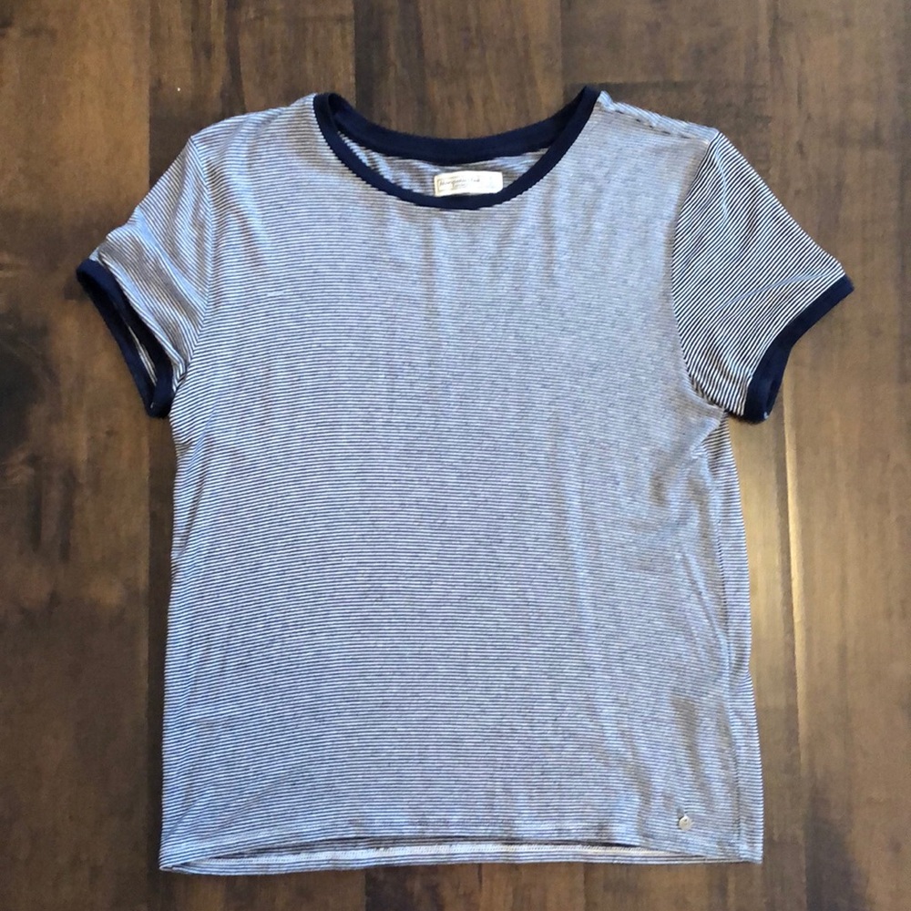Navy and white striped shirt